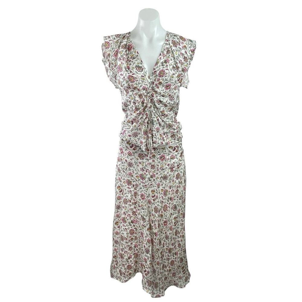 Isabel Marant Lisanne White Silk Floral Flutter Sleeve Blouse Skirt Set Size 6